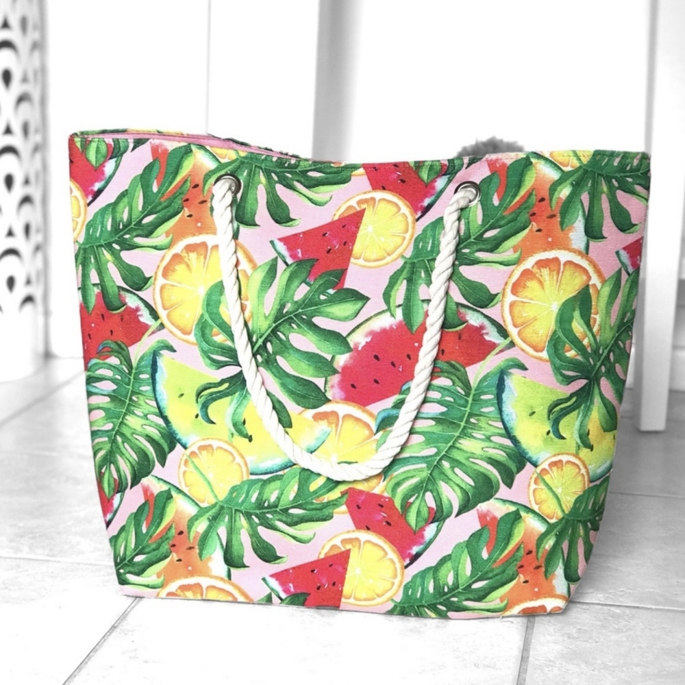 LAST ONE!! Large Versatile Summer Tote in a Fun Tropical Fruit Print - Picture 2 of 4